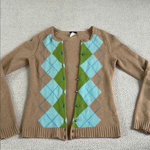 J. Crew Beige Argyle Cardigan with Ribbed Cuffs, size XS🌿